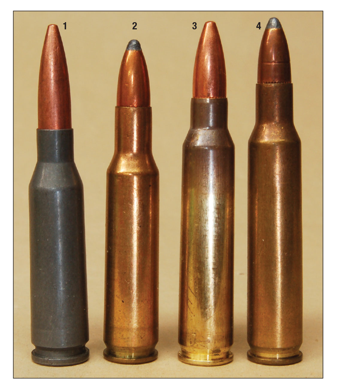 The (1) Russian 5.45x39mm is really not new. Similar rounds are (2) .222 Remington, (3) .223 Remington or 5.56 NATO and (4) .222 Remington Magnum.